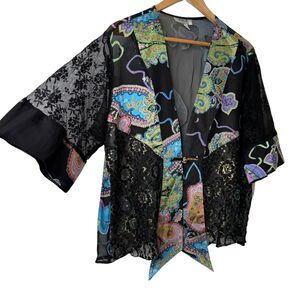 VTG ANIA A Silk Blend Paisley Kimono Duster M Boho Whimsigoth Sheer Lace Artsy